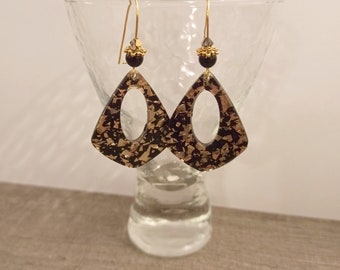 Boucles d'oreilles pendantes goutte noir doré paillette - boucles d'oreilles mariage - cadeau femme - cadeau pour elle - boucles colorées