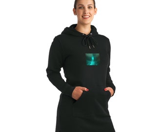 VoyagingWithin, Clothing, organic cotton and recycled polyester hoodie dress, Turquoise Depths