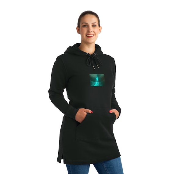 VoyagingWithin, Clothing, organic cotton and recycled polyester hoodie dress, Turquoise Depths