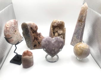Pink Amethyst Crystal: Tower, Sphere, Heart, Moon, Freeform