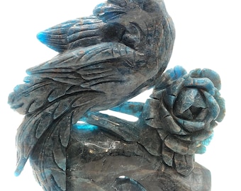 Blue Apatite Phoenix Carving: One-of-a-Kind Stone Art