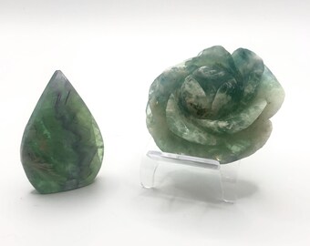 Rainbow Feathered Fluorite: Teardrop & Flower with Stand