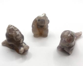 Flower Agate Animal Carvings