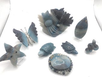 Trolleite Carvings: Ocean Scene, Bracelet, Palm Stone