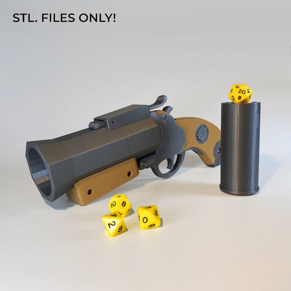 Dice Blunderbuss (Sawed-Off) - Rubber Band Powered Dice Launcher (3d print files only)