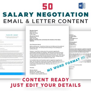 Las 50 mejores cartas y correos electrónicos de negociación salarial Contenido listo / MS Word editable