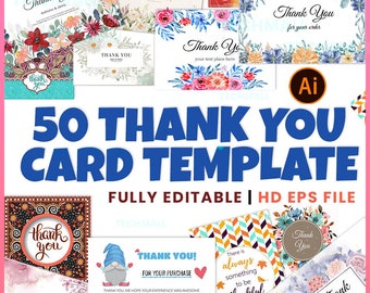 50 Thank You Card Design Template Collection : Editable EPS and Illustrator Files Modern Design fully editable