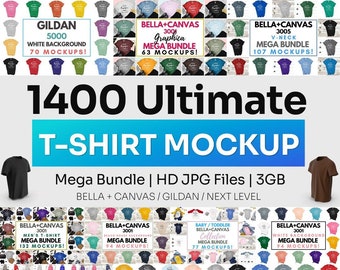 T-Shirt Mockup Mega Bundle: Bella Canvas, Gildan, Next Level (1400+ HD JPEGs)