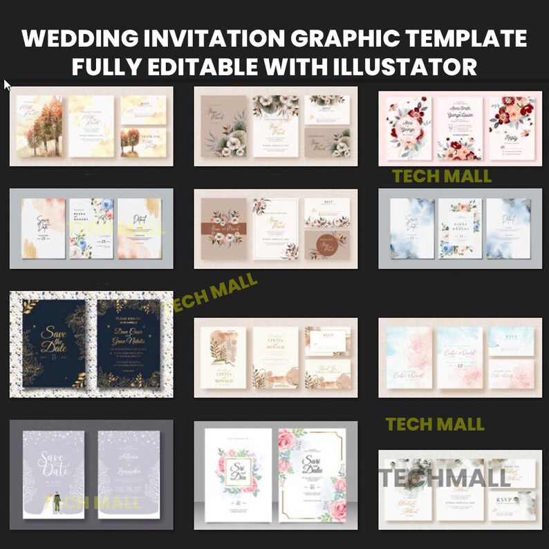 100 Wedding Invitation Card Templates: Editable EPS Designs - Etsy