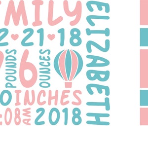 Hot Air Balloon Baby Birth Announcement SVG DXF EPS Template, Birth Stats svg, baby svg newborn svg welcome baby Metric cricut cutfiles