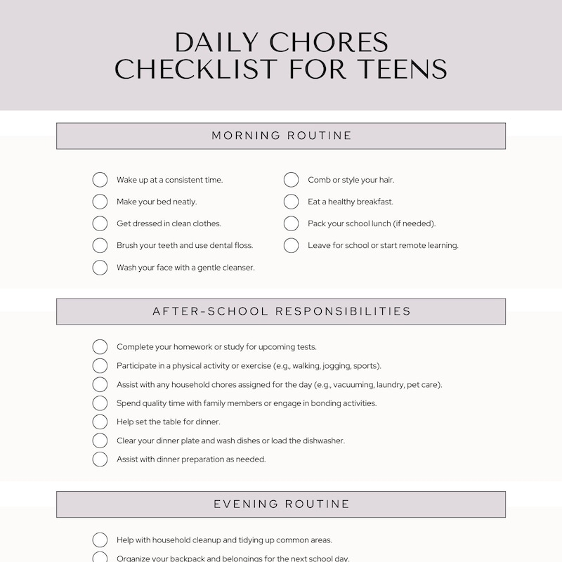 Chore Chart For Adhd Teens