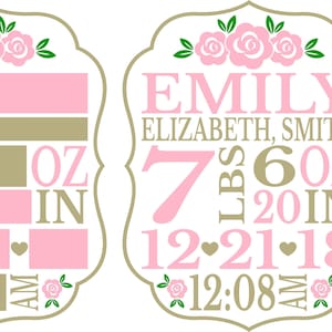 Roses Baby Birth Announcement SVG DXF EPS Template, Birth Stats svg, baby svg newborn svg welcome baby Metric cricut cutfiles