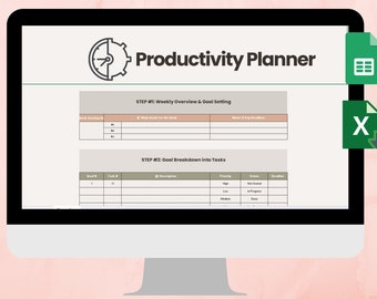 生産性プランナー Excel スプレッドシート、ウィークリープランナー Google スプレッドシート、ADHD プランナー、ToDo リスト、デジタル プランナー、整理整頓プランナー