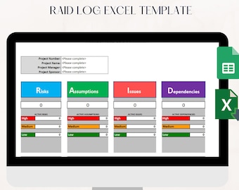 Raid Log Excel Template, Spreadsheet Tasks Management & Accountability | Google Sheets Tool | Project Management Tracker Google Spreadsheet