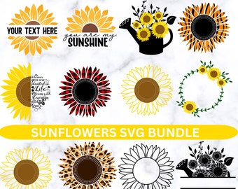 Sunflower SVG Bundle Clipart, Instant Digital Download, Commercial Use PNG's, digital art,  clipart, botanical, floral, flowers, Sunflowers