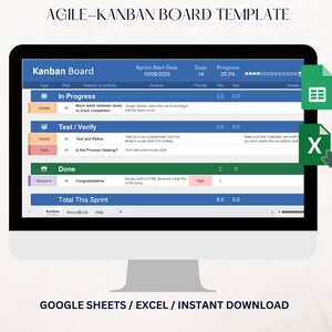 Agile Kanban Board Google Spreadsheet, Excel Kanboard Board, Task Priority Tracker, To-Do List, Project Management Tool Kanban Planner Excel