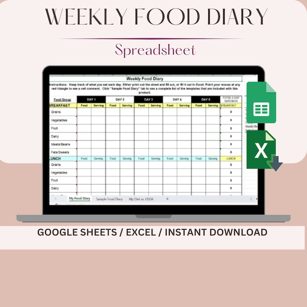 Google Spreadsheet Nutrition Tracker Etsy