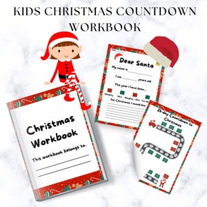 Christmas Countdown Kids Activity Workbook, Xmas Countdown Worksheets, Countdown bundle, personalized gifts, printable activity