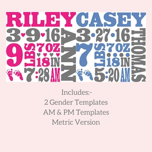 Baby Birth Announcement SVG DXF EPS Template, Birth Stats svg, baby svg newborn svg welcome baby Metric cricut cutfiles