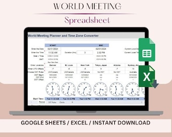 World Meeting Planner & Time Zone Converter Google Spreadsheet Office Use Business Planner Time Meeting Planning Scheduling Sheet Excel File