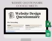 Website Design Questionnaire Template Google Spreadsheet Excel File, Business Spreadsheet, Web Design Planner, Google Sheet Website Planner