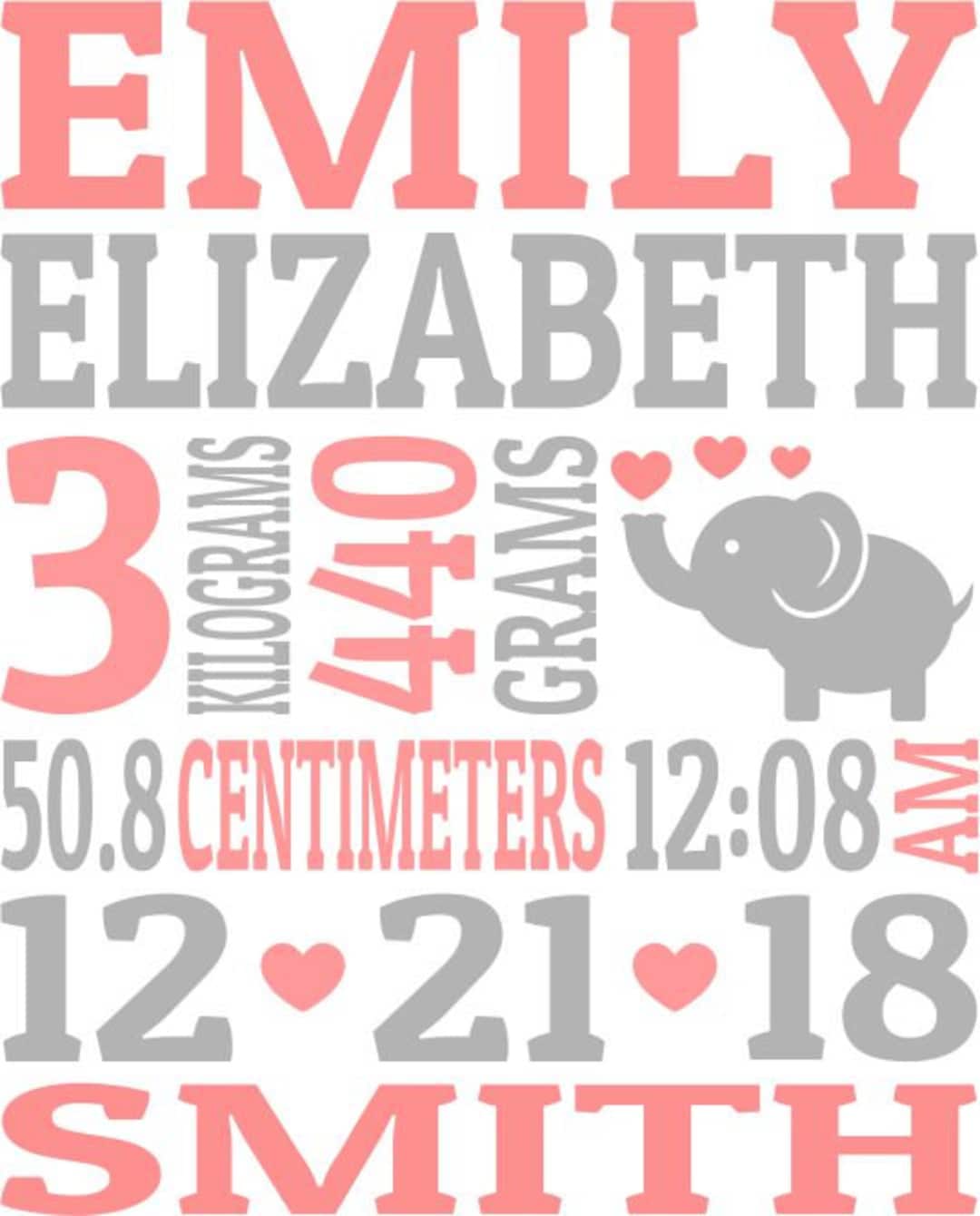 Elephant Baby Birth Announcement SVG DXF EPS Template, Birth Stats Svg ...