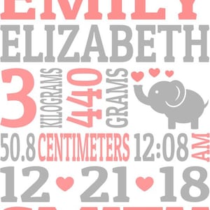 Elefant Baby Geburtsankündigung SVG DXF EPS Vorlage, Birth Stats svg, Baby svg Neugeborene svg baby Metric Cricut Cut Files