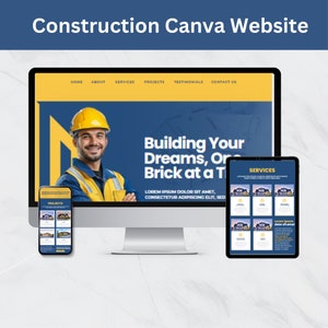Construction Website Canva Template, Home Builder Website Template, Done For You Website, Construction Website Design Template Landing Page