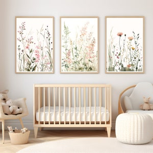 Wildflower Boho Nursery Printable Wall Art, Nursery Prints Set of 3 ...
