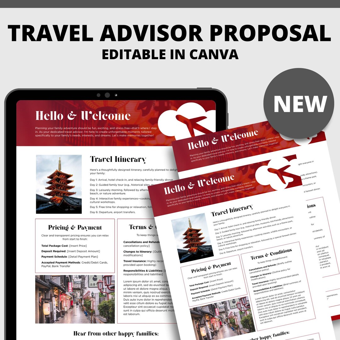 Editable Travel Proposal Template for Canva | Travel Agent Client ...