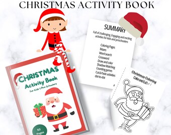 Druckbares Weihnachtsaktivitätsbuch für Kinder, sofortiger Download, Weihnachtsaktivitätsseiten für Kinder, ruhige Zeit Aktivität, Weihnachtsspaß