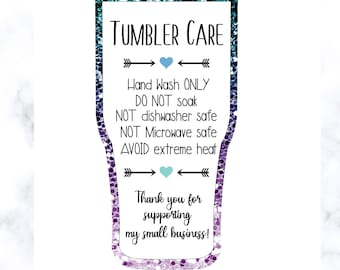 Tumblerinstruktioner SVG, skötselkort PNG - Tumblerinstruktioner Cricut-fil - Digital nedladdning för DIY-tumblerdekorering, blå, lila