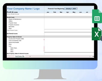 Real Estate Profit and Loss Spreadsheet Rental Property Income Expense Tracker Landlord P&L Template Excel Google Sheets Instant Download