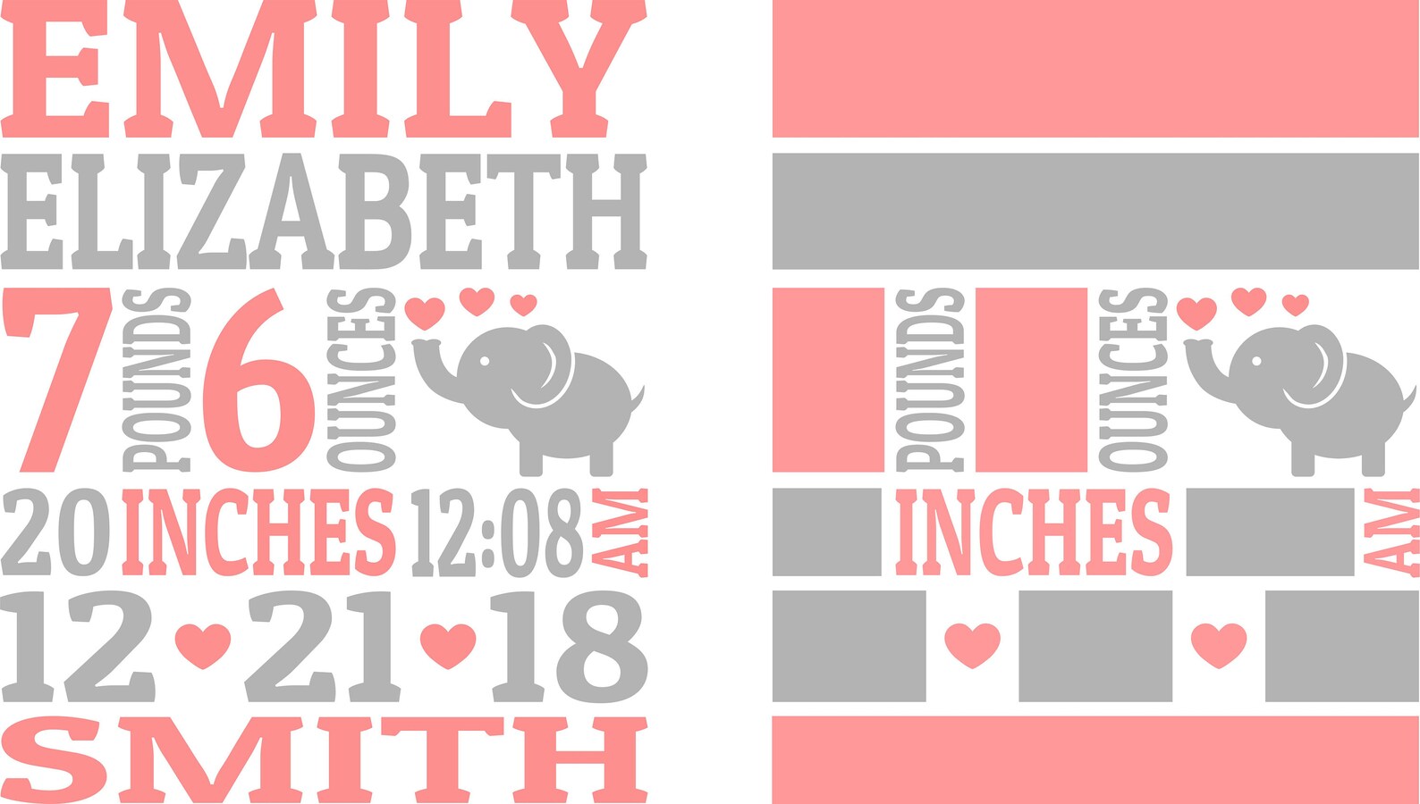 Elephant Baby Birth Announcement SVG DXF EPS Template, Birth Stats Svg ...