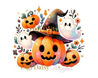 Abóbora fofa png, fantasma fofo de halloween png, adesivo png, caneca png, impressão sob demanda png, clipart de halloween, adesivo fofo de abóbora da temporada assustadora