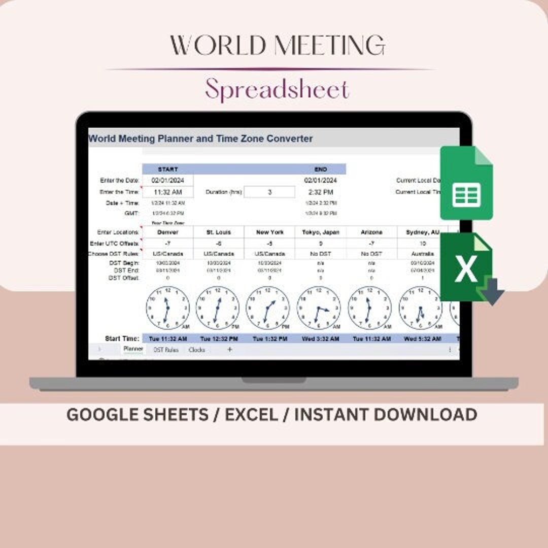 World Meeting Planner & Time Zone Converter Google Spreadsheet Office