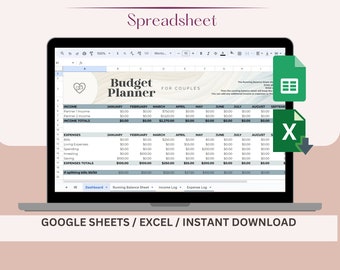 Couples Budget Planner Google Spreadsheet, Excel Finance Tracker, Google Sheets, Income and Expense Tracker, Personal Cashflow Budget, Money