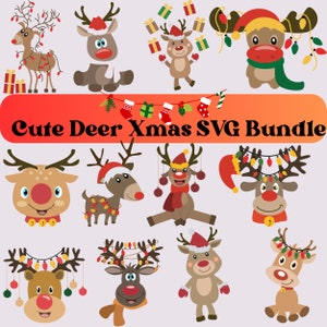 Christmas Deer SVG Bundle, Holiday Graphics, DIY Crafts, Digital Download, Cricut, Commercial Use Cute PNG, Cute Deer Cricut Files