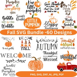 Fall SVG Bundle, Autumn PNG, Fall Designs, Clipart for Fall Crafts, Cricut Bundle, Fall PNG Bundle, Fall Quotes, Fall Lover