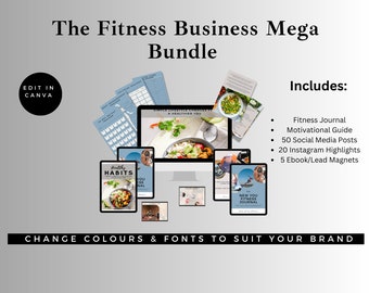 Entrenador de fitness, Marca de fitness, 50 plantillas de publicaciones de Instagram de fitness, Entrenadores en línea, Paquete de plantillas de marketing de gimnasios de fitness, Imanes principales