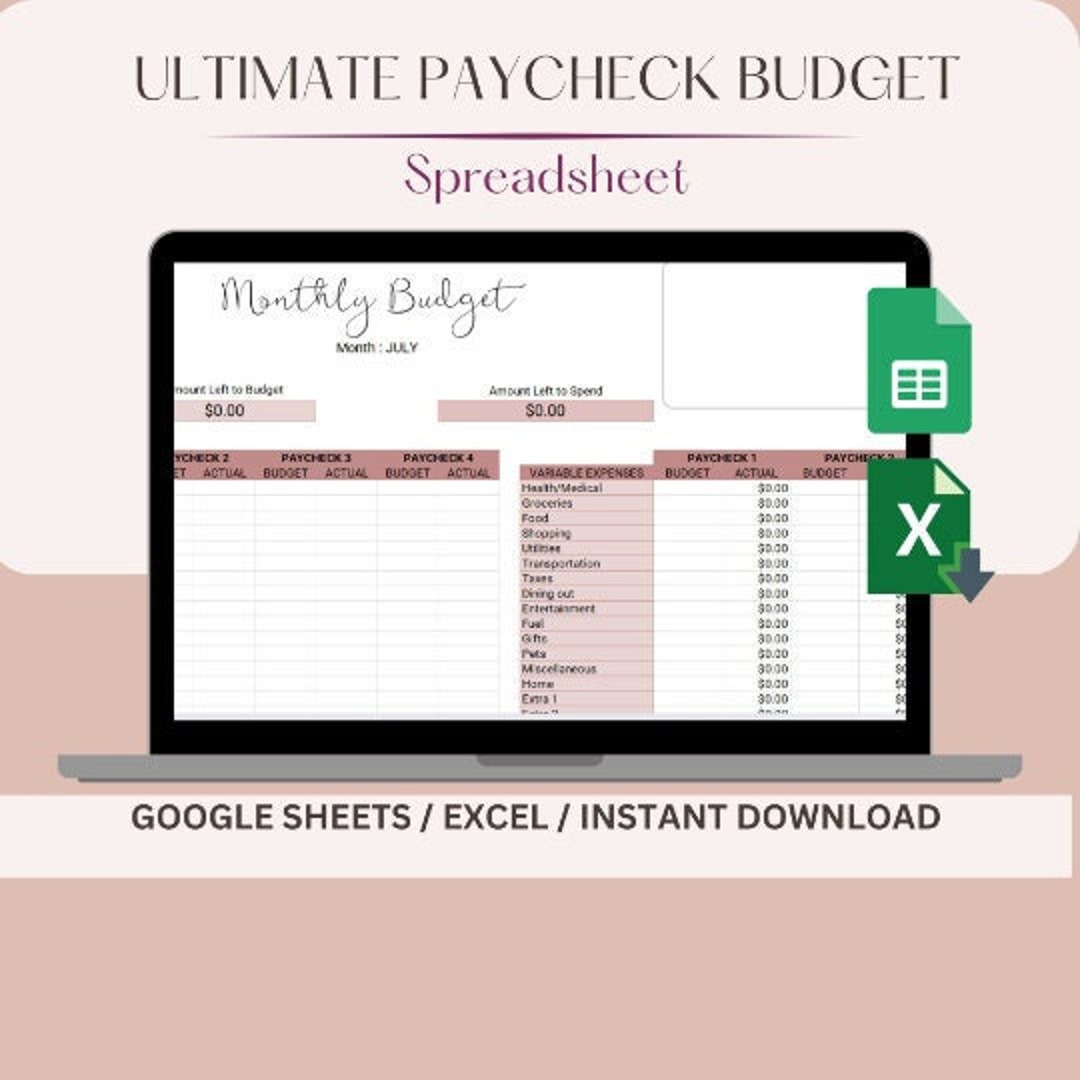 Ultimate Paycheck Budget Spreadsheet for Google Sheets Debt Snowball ...
