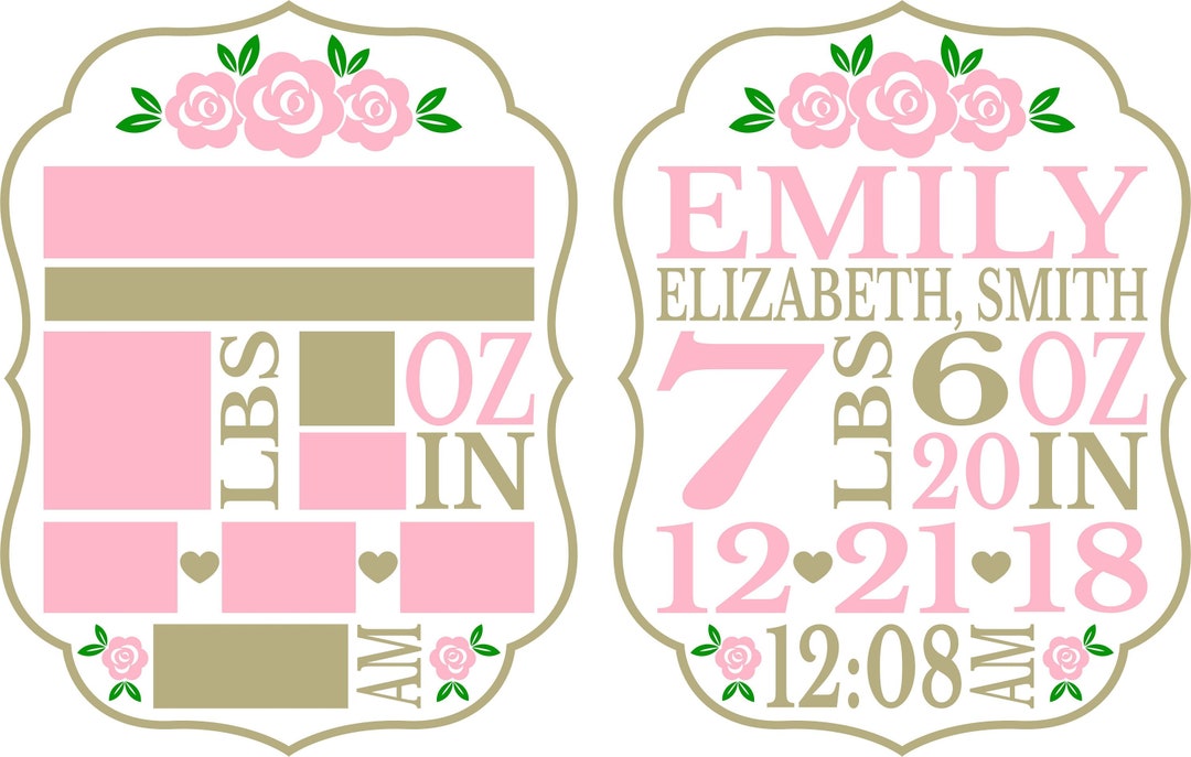 Roses Baby Birth Announcement SVG DXF EPS Template, Birth Stats Svg ...