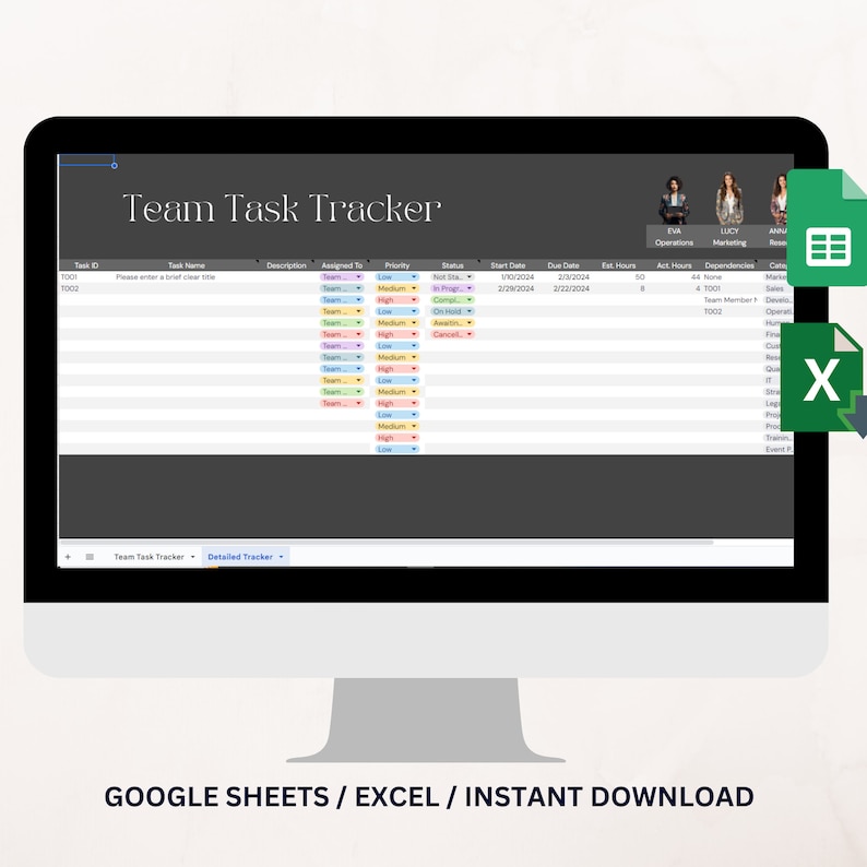Task Management Google Sheet Team Task Tracker Spreadsheet Template ...