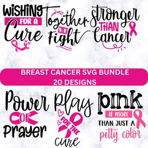 Cancer du sein SVG Bundle, Pink Ribbon Warrior : Breast Cancer PNG Bundle & Cricut Files, Téléchargement instantané, Sensibilisation au cancer du sein