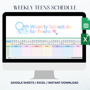 Programme hebdomadaire modifiable pour les adolescents, liste de contrôle pour les tâches ménagères, à modifier dans Excel puis à imprimer, à réutiliser encore et encore, modèle Google Sheets, suivi de l&#39;humeur