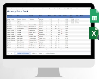 Spreadsheetsjabloon boodschappenkosten, Excel-spreadsheet begroting budget boodschappen, checklist boodschappen, afdrukbare prijslijst boodschappen