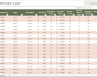 Supereenvoudige voorraadbeheerlijst Voorraadvoorraadblad Lijst met voorraadeenhedenniveaus van het magazijn Google Spreadsheet Excel-bestand, voorraadlogboek