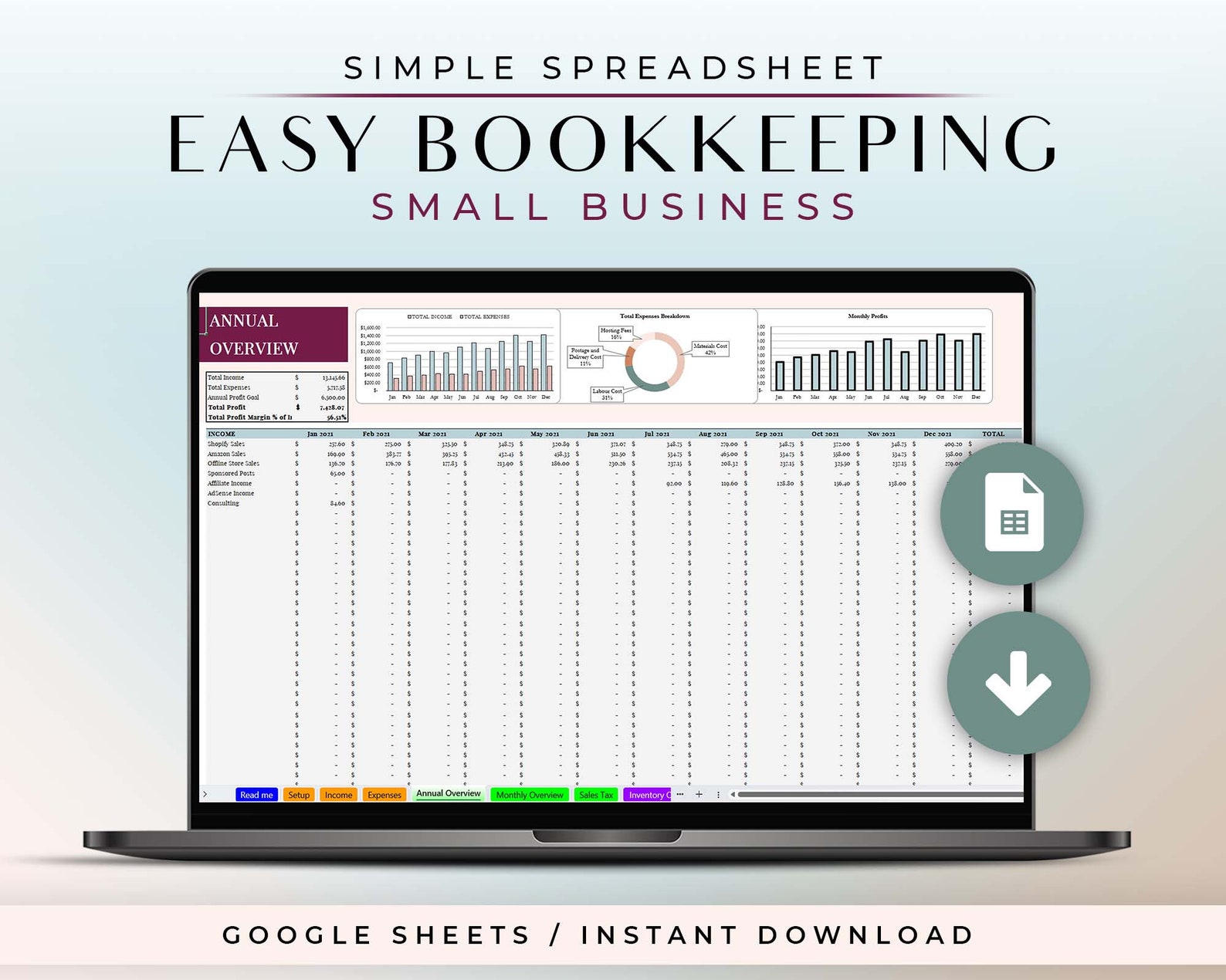 Super Simple Small Business Bookkeeping Spreadsheet Template Etsy