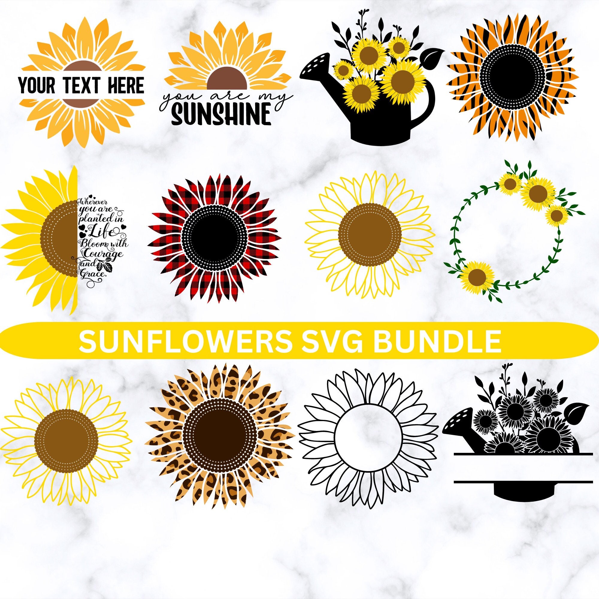 Sunflower SVG Bundle Clipart, Instant Digital Download, Commercial Use ...