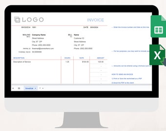 Super einfach bearbeitbare Rechnungsstunden- und Preistabellenvorlage, Google Sheets-Rechnung, Excel-Rechnungsvorlage, stündliche Rechnungsvorlage